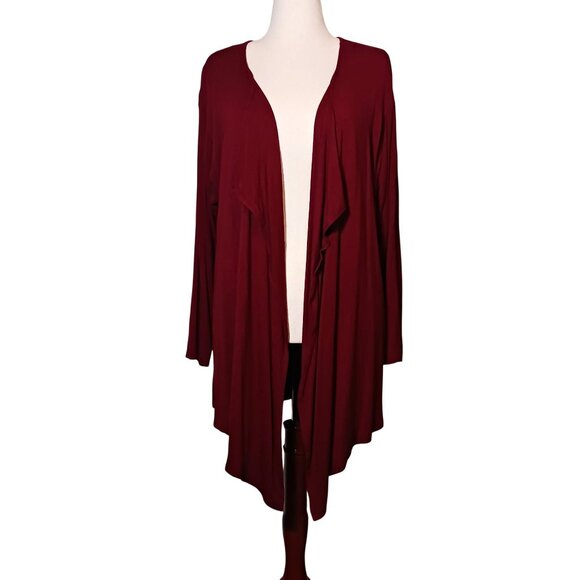 Vince Camuto Drape Front Open Cardigan Burgundy/Maroon Red Size 2X B2 - Picture 2 of 11